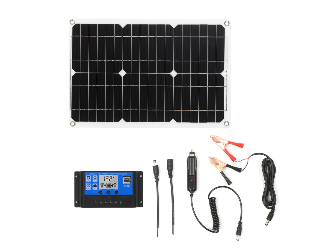 Kit de panel solar monocristalino de 18 W y 12 V con controlador de carga PWM de 10 A para vehículos recreativos, embarcaciones y sistemas aislados de la red eléctrica.