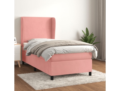 vidaXL Cama con somier y colchón 90x200 cm terciopelo rosa