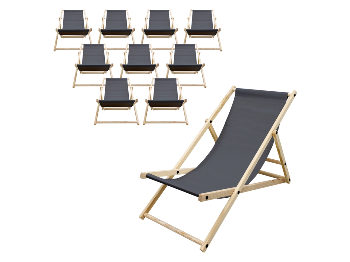 10x Silla De Playa Ecd Germany Antracita Madera De Pino Tejido Impermeable Carga 20kg