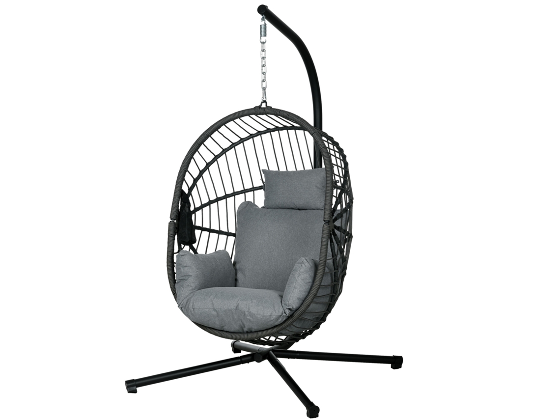 Silla Colgante Exterior Cojín Forma Oval 120x106x188cm Gris