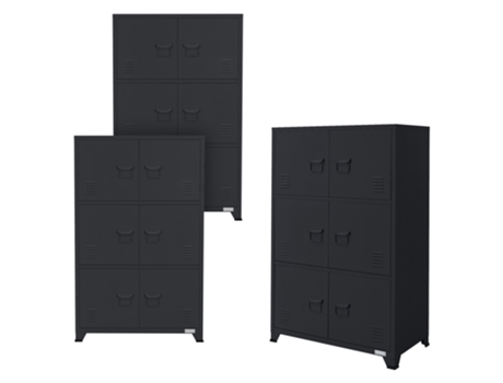 3x Archivadores de oficina de metal antracita con 3 compartimentos 75x40x120,5cm ML-DESIGN