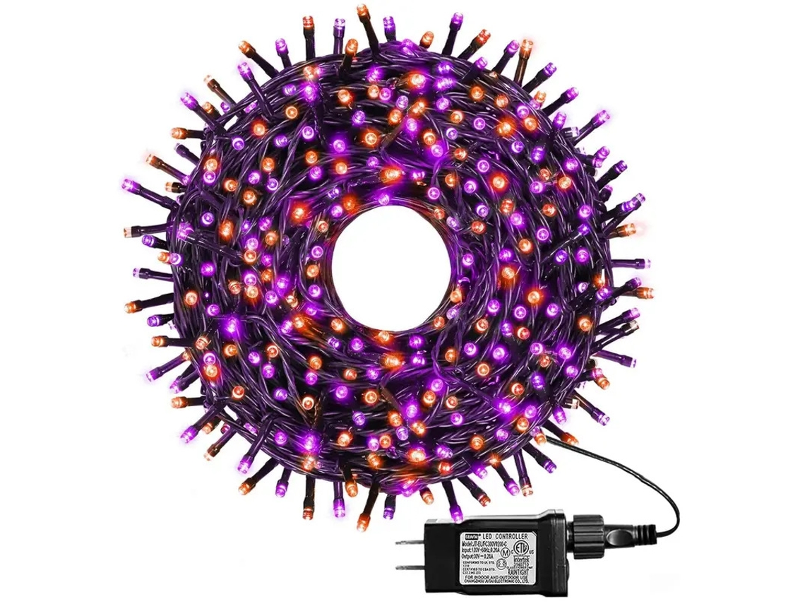 Cadena de luces LED para Halloween, atmósfera de terror, luz decorativa morada, estándar estadounidense, 50 m, 500 LED, Chennnls
