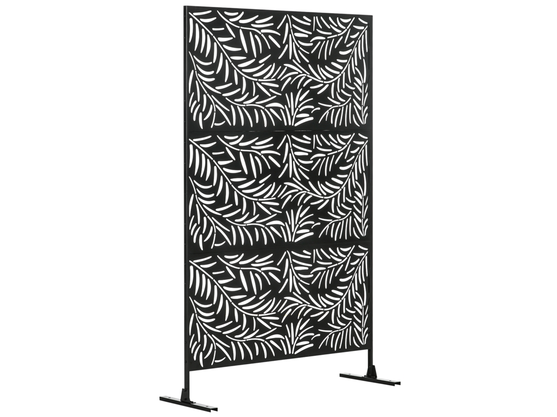 Separador De Ambientes Con Soporte De Hoja De Sauce, 122 X 198 Cm, Acero Negro.