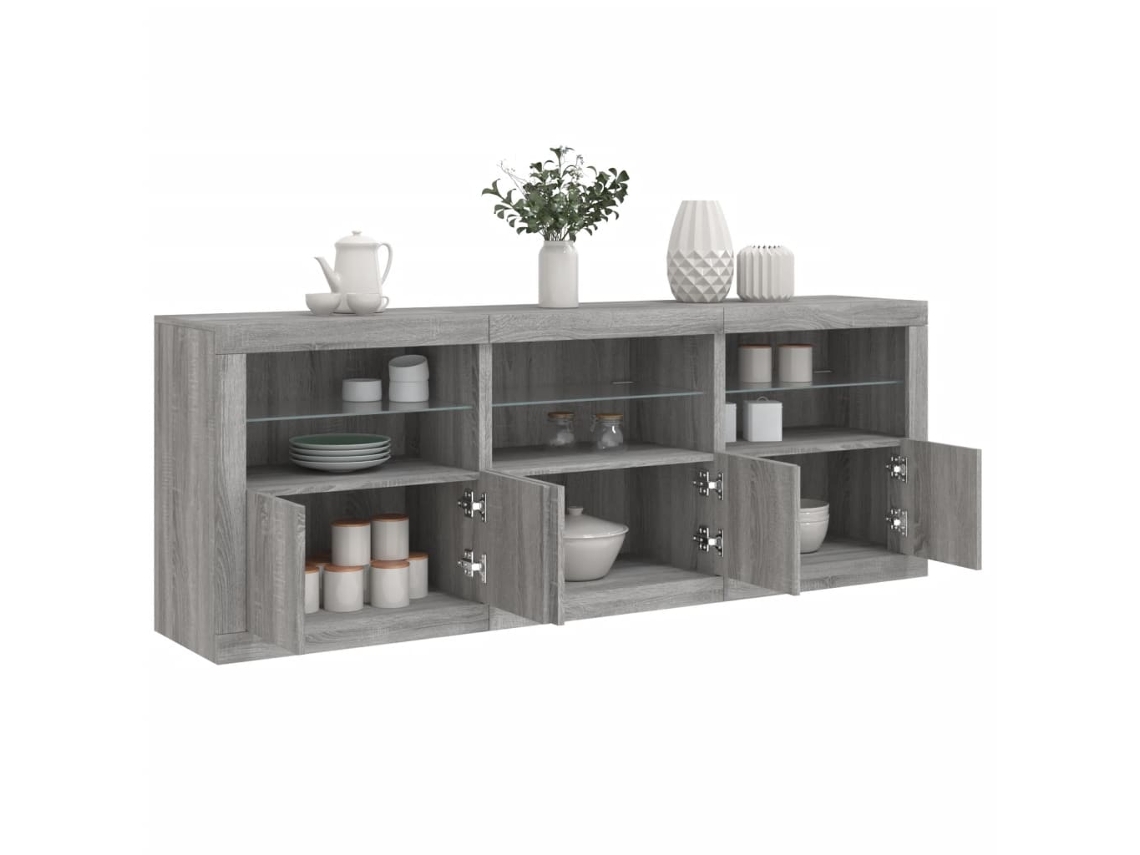 Aparador Con Luces Led Gris Sonoma 181,5x37x67 Cm