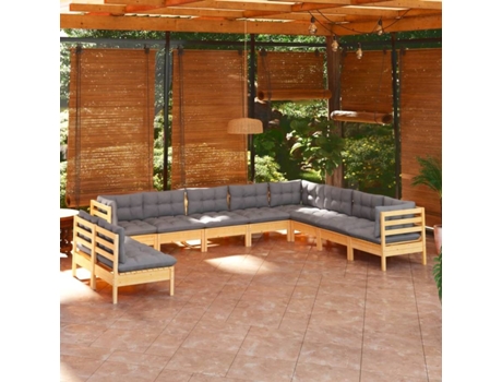 Conjunto 10 de muebles de jardín VIDAXL y cojines madera maciza pino