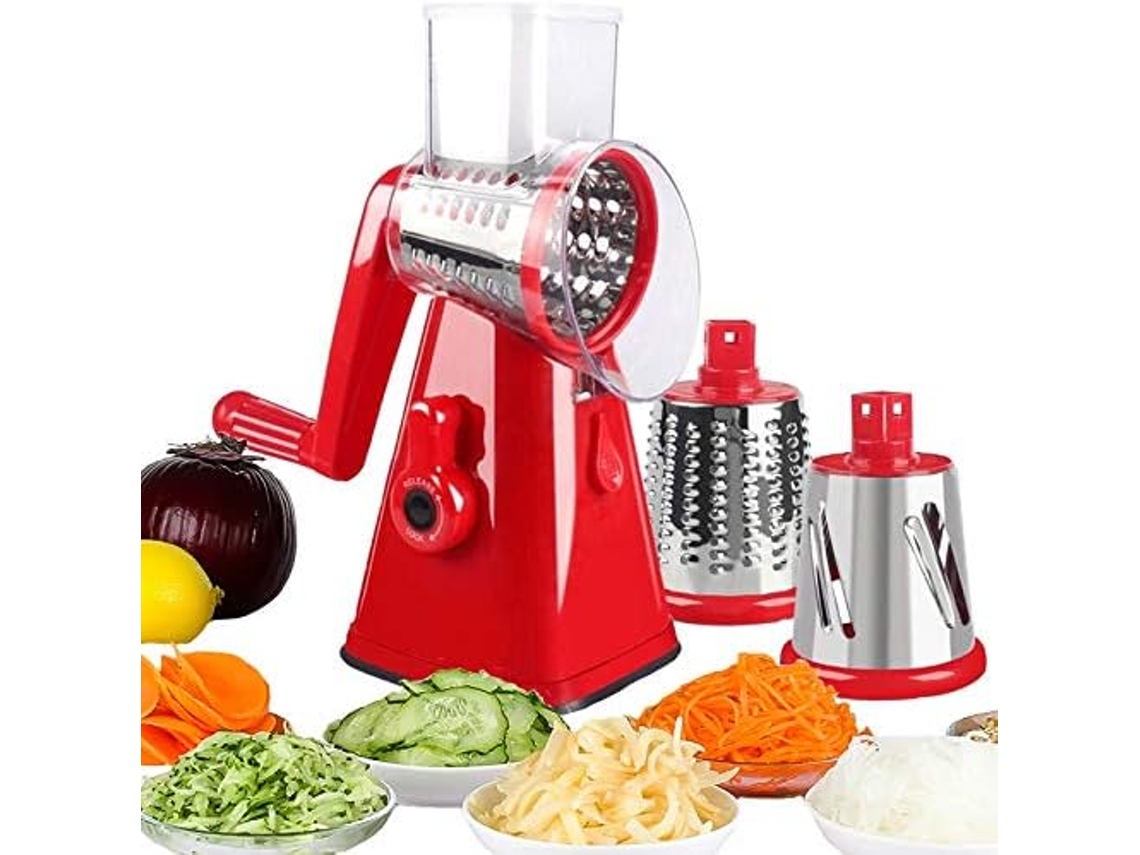 Moedor de Queijo Manual Batata Rotativa com 3 Lâminas Destacáveis Cortador Legumes Corte Rápido Batatas Ideal
