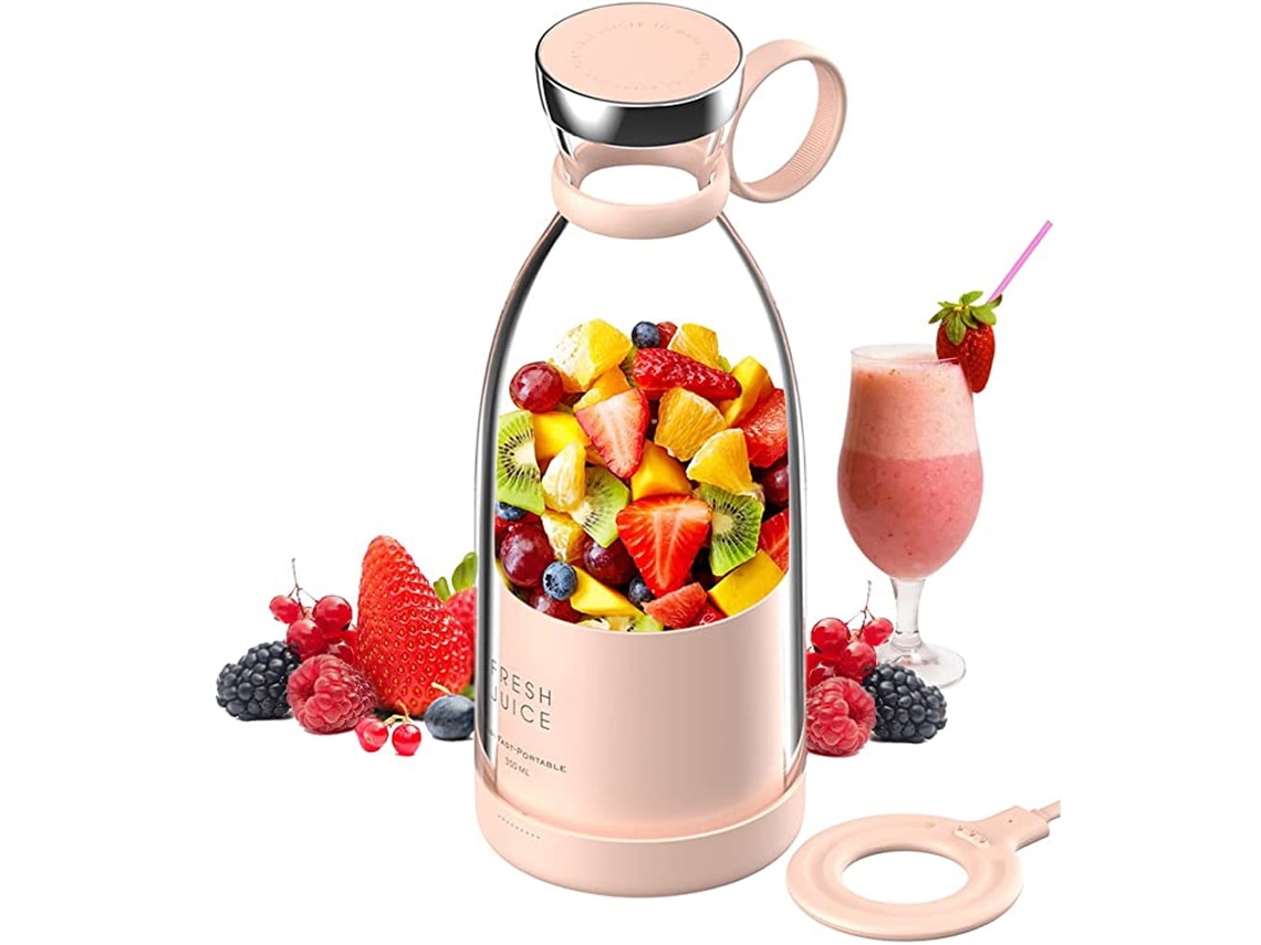 Batidora Personal Recargable Y 4 Cuchillas Para Viajes Cocina Deportes Rosa Gertiz