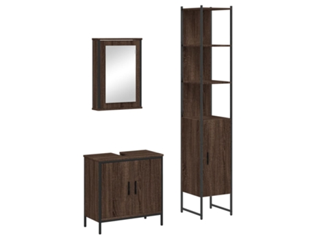 Conjunto 3 de muebles baño VIDAXL madera contrachapada roble marrón