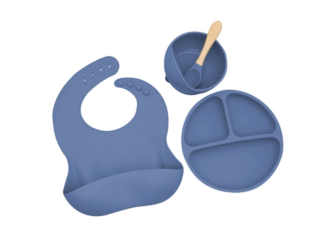 Prato Para Bebê De Silicone De Quatro Peças - Azul-escuro