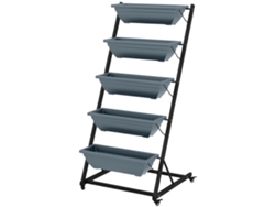 Soporte Para Plantas De 5 Niveles Con Ruedas Y Agujeros, Color Gris.
