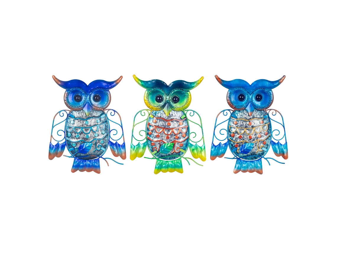 ORIGEN Home Decor - Adorno Búho Pack 3 Unidades Adorno Pared Jardin Azul - 20x0x15 cm