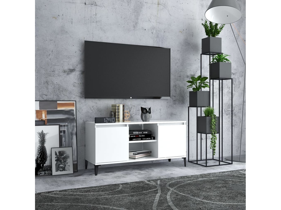 Mueble de TV | Mueble de TV | Mueble de TV con patas de metal 103,5x35x50 cm Blanco