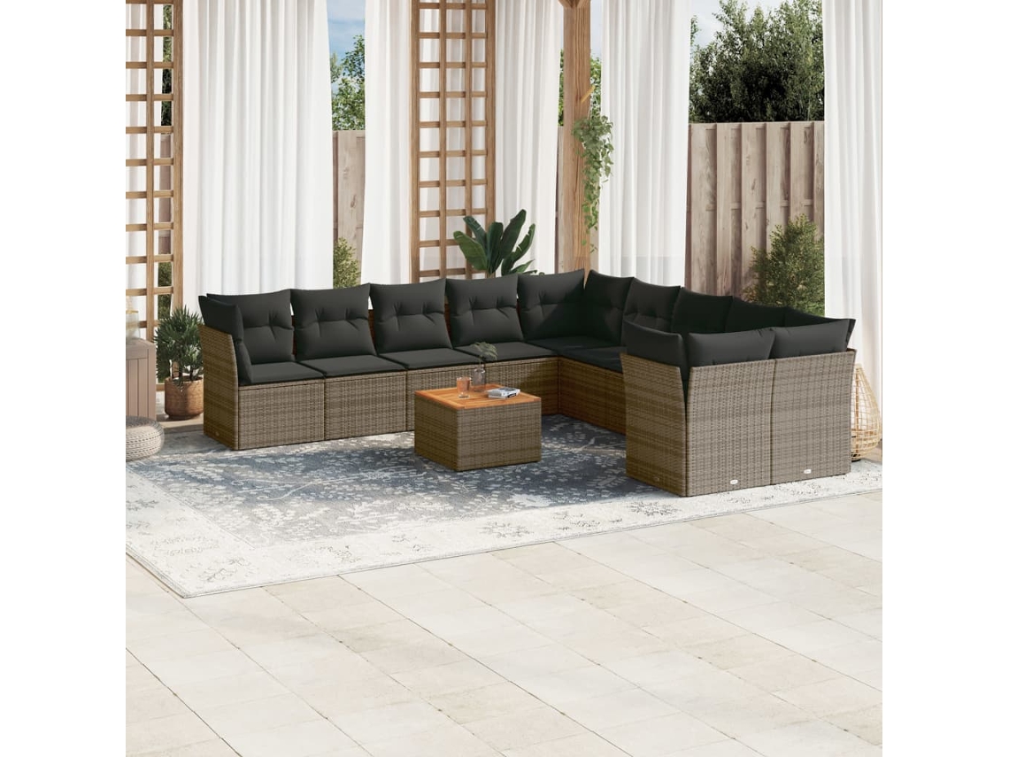Conjunto de sofás de jardín de 11 piezas DKD Home Decor con cojines de mimbre gris