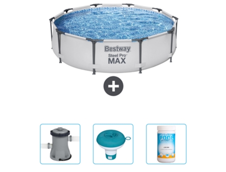 Piscina BESTWAY Round Steel Pro MAX - 305 x 76 cm - Gris - Incluida Bomba - flotador de cloro - Cloro