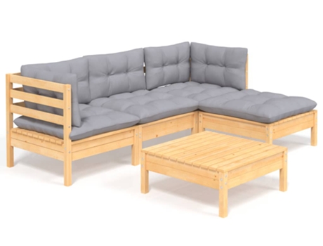 Conjunto 5 de muebles de jardín VIDAXL y cojines madera de pino