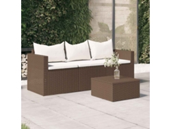 Sofá de jardín de 3 plazas con cojines de mimbre marrón, Dkd Home Decor