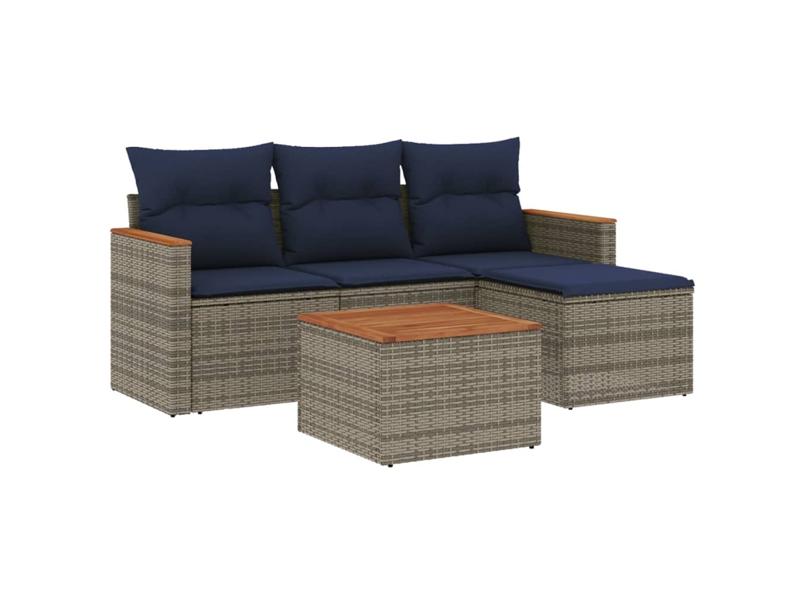 Maison Exclusive - Conjunto De Sofá De Jardín De 5 Piezas Con Cojines, Poliratán Gris