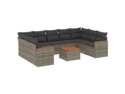 Conjunto de 10 sofás de jardín con cojines de mimbre, patas grises, EXCLUSIVA MAISON