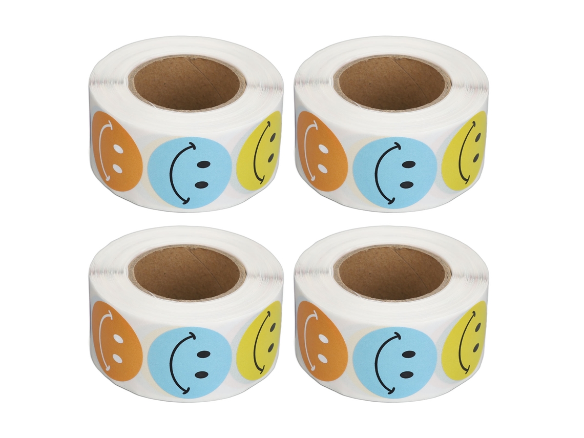 4 rollos de pegatinas de caritas sonrientes para recompensas y calcomanías para mejorar el estado de ánimo.