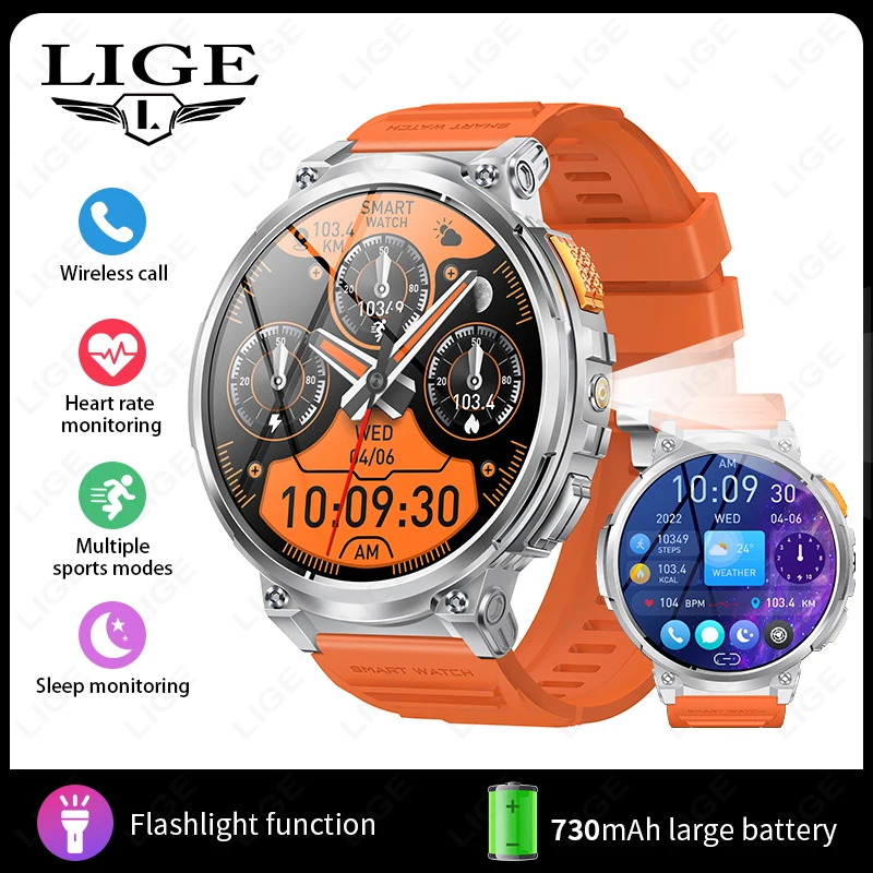 Reloj Inteligente (naranja) Con Linterna, Llamadas Bluetooth, Pantalla De 1,85 Pulgadas Y Batería De 730 Mah.