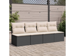 Sofá de jardín con cojines, 4 plazas, mimbre, negro, PE, Dkd Home Decor