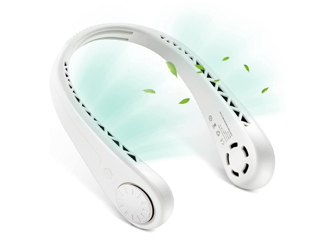 Ventilador de cuello colgante sin aspas Ventilador de cuello portátil manos libres Auriculares recargables de 3 velocidades Blanco BISBISOUS