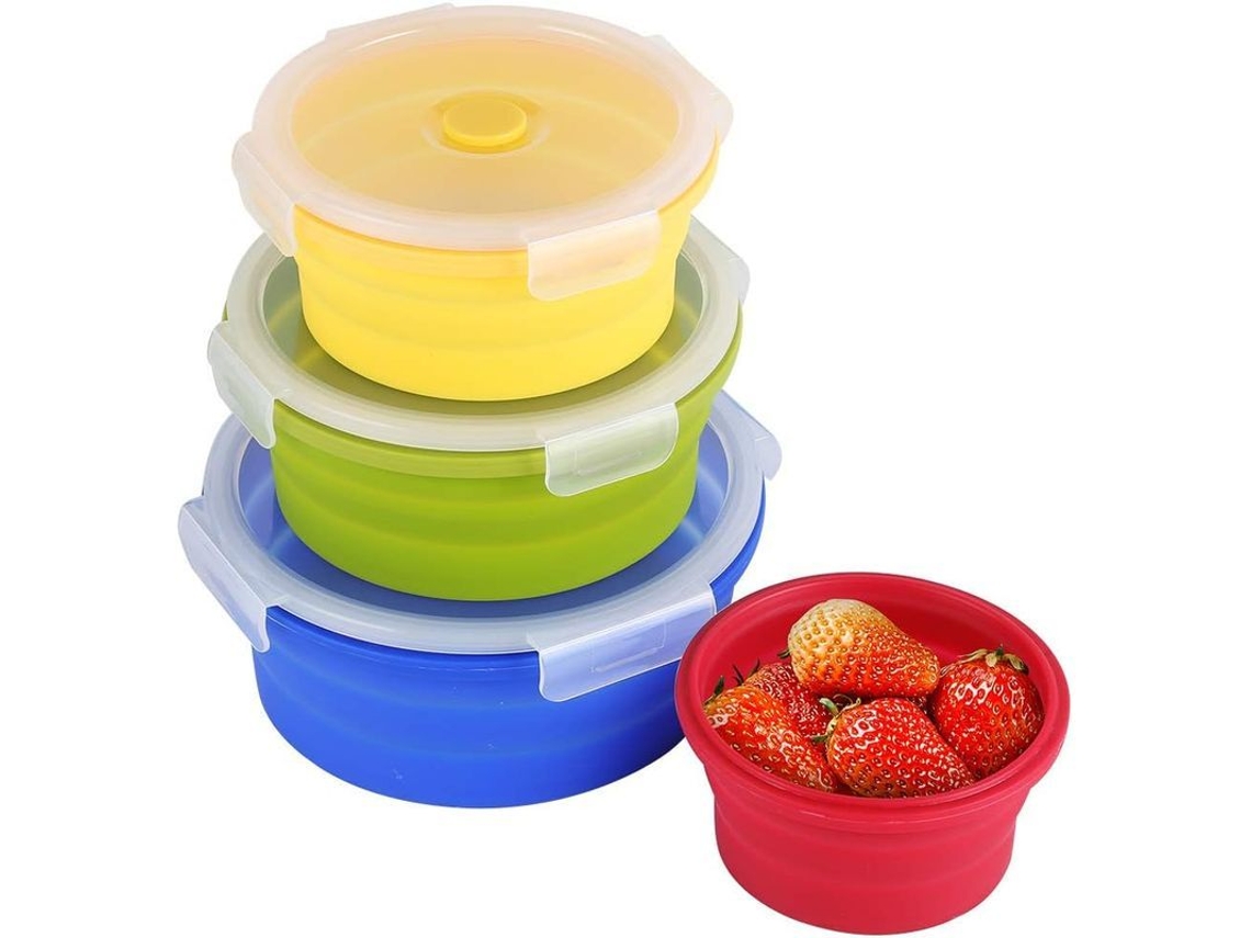 2026da-recipientes De Almacenamiento De Silicona Plegables Con Tapa Airtight Para Cocina, Almuerzo Y Picnic 4 Piezas