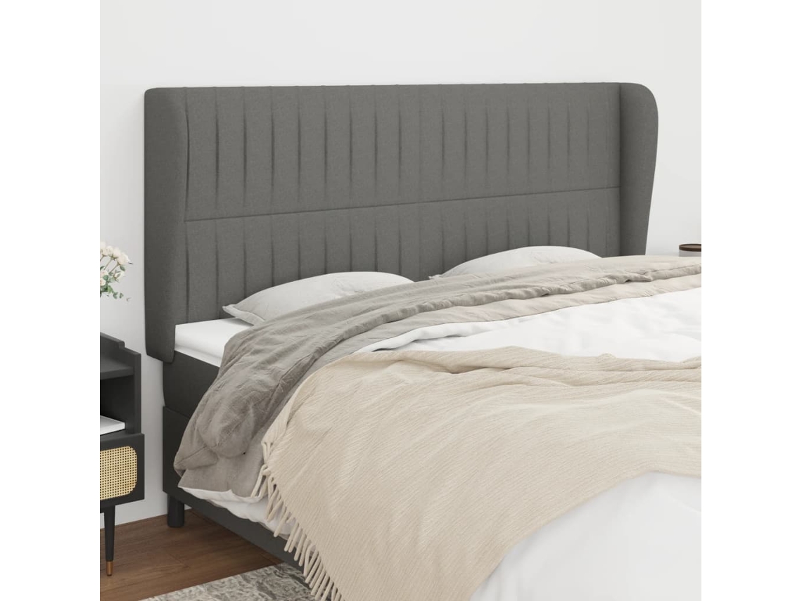 Cabecero Con Orejas De Tela Gris Oscuro 183x23x118/128 Cm
