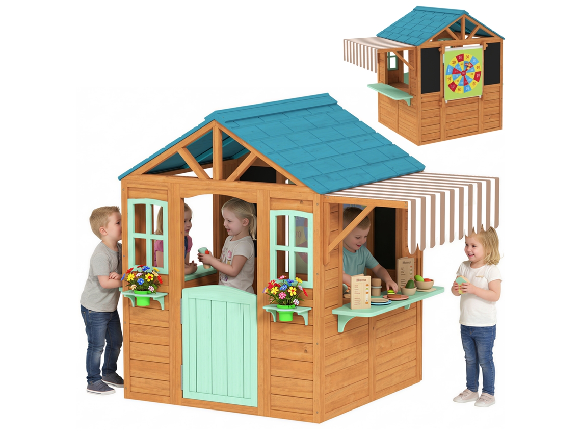 Casita Juegos Infantil Exterior Mostrador Macetero Pizarra Tiro Blanco 142x120x141,5 Cm Multicolor