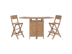 Set 3 Mueble Bar Teca 2 Taburetes 95x70x108cm