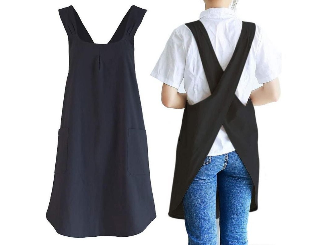 Rebe-delantal de lino japonés para hombre con bolsillos para cocina, repostería, jardinería y limpieza, negro GMU