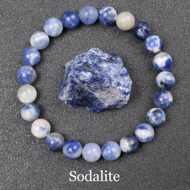 Pulsera De Cuentas De Piedra Natural (sodalita, 21 Cm) Para Yoga, Sanación Reiki, Amuleto Y Talismán De La Suerte.