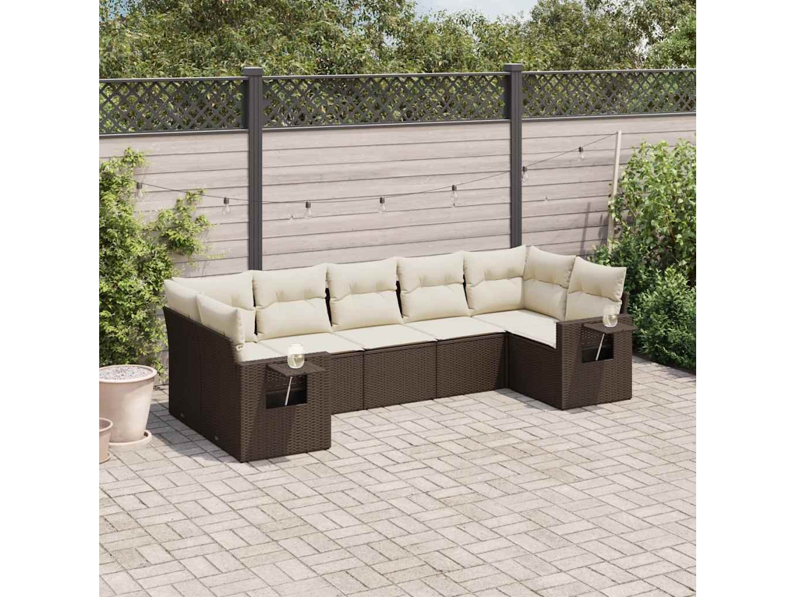 Conjunto de sofá de jardín de 7 piezas con cojines de mimbre marrón DKD Home Decor