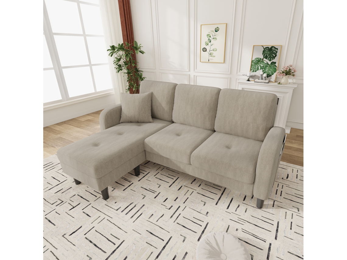 Sofá Esquinero 3 Plazas 166x118x77 Cm - Tela De Cordón, Modular, Patas De Plástico - Marrón Claro