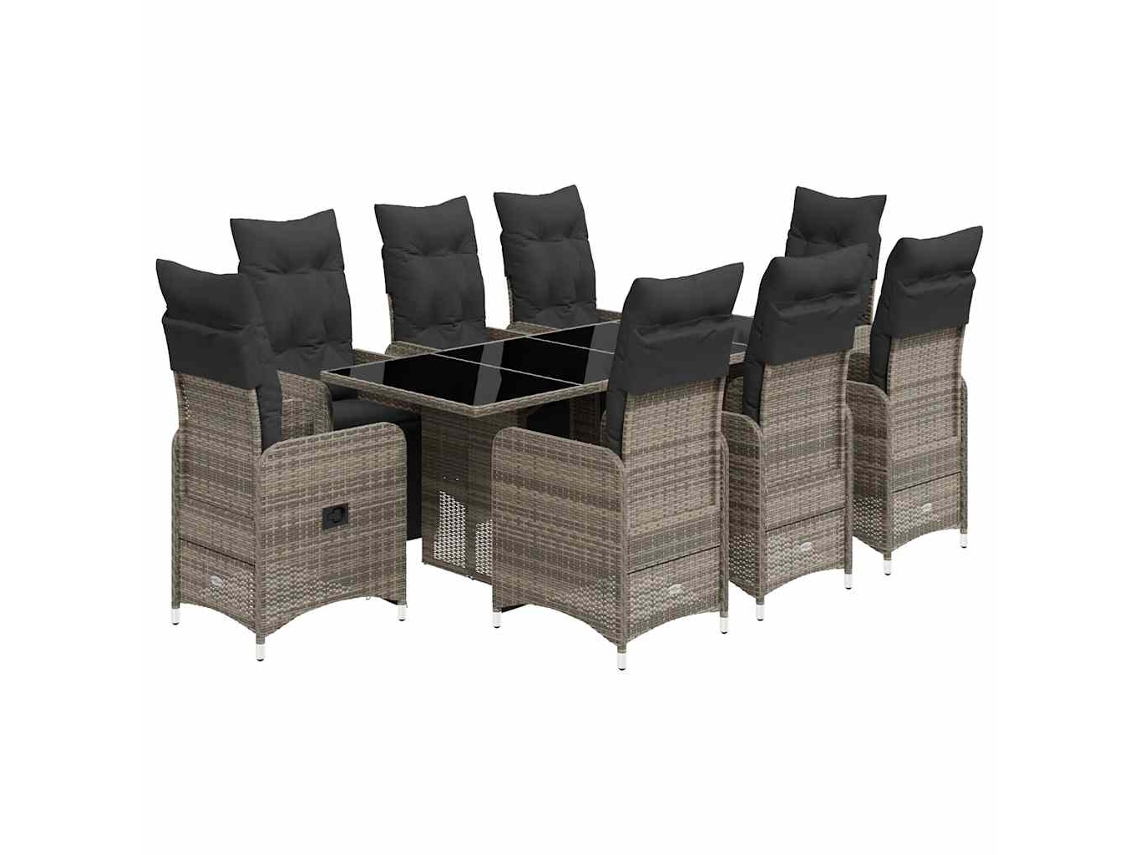 Maison Exclusive - Mesita Y Sillas Jardín 9 Piezas Y Cojines Ratán Sintético Gris