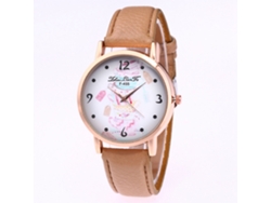 Reloj De Pulsera De Cuarzo Sencillo, Moderno E Informal Con Correa De Piel Sintética Beige.