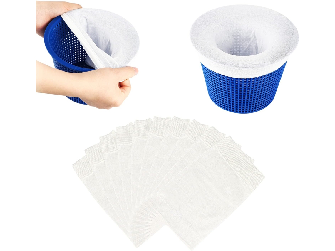 JILLIOPER 10 Piezas Calcetines para Red de Piscina Blancos, Tejido Elástico Duradero en Nylon para Filtro de Piscina, Calcetines en Malla para Limpieza de Pisci