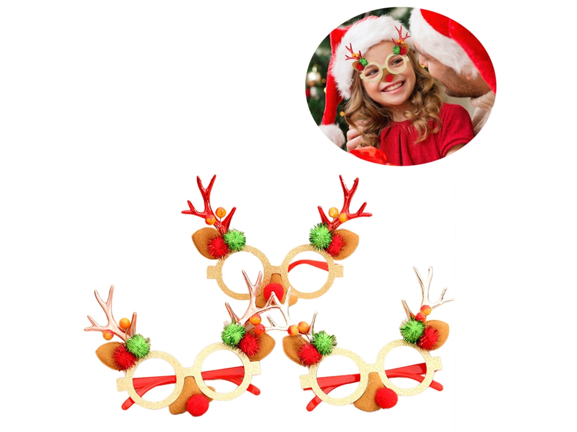 Gafas navideñas con cuernos y orejas divertidas - 3 unidades