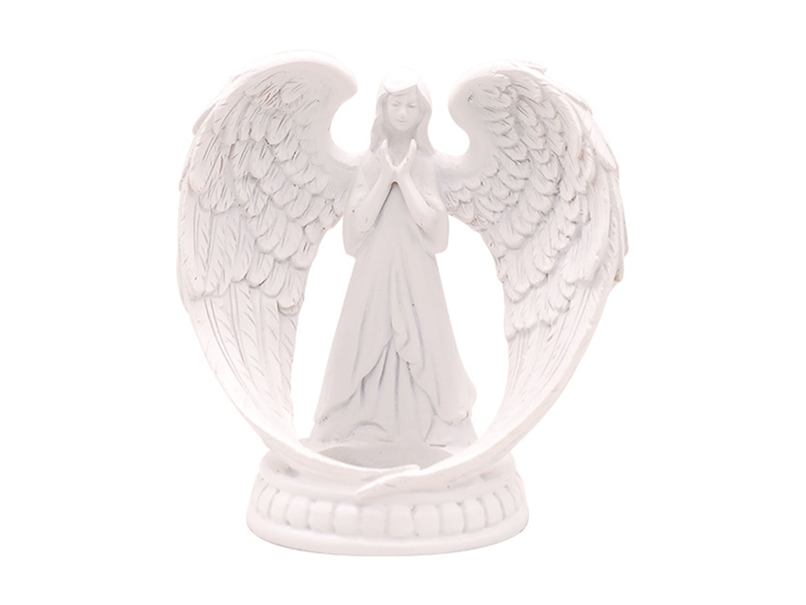 Baok - Estatua de ángel rezando con candelabro, alas blancas puras, para sala de estar, comedor y decoración de bodas, pequeña con vela, 5x5cm