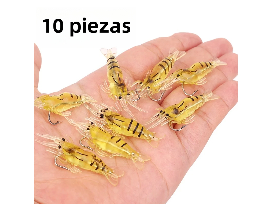 Camarón Luminiscente Biomimético, 4 Cm, 10 Piezas Por Paquete, Señuelo De Pesca Marina De Un Solo Anzuelo