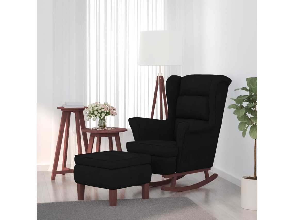 Mecedora Lovely Home con patas de metal y banco de terciopelo negro