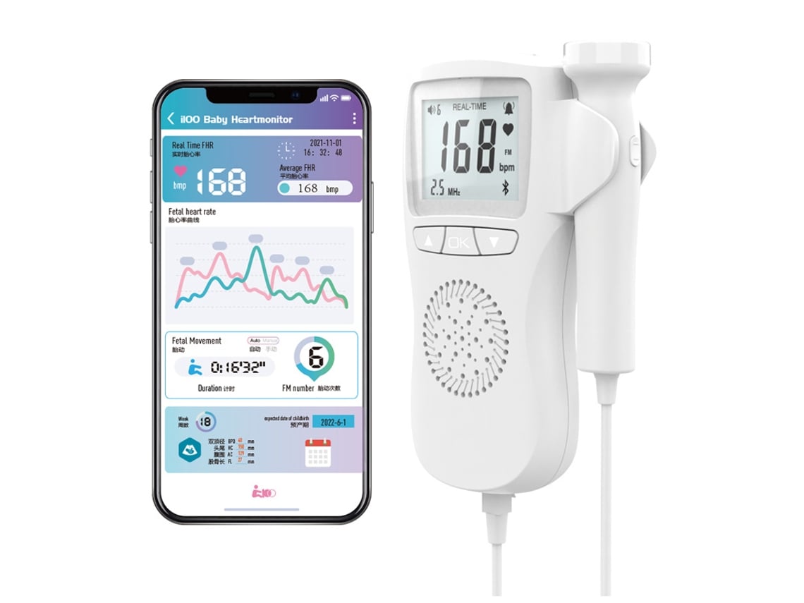 Monitor Doppler Fetal Bluetooth Blanco Con Función De Detección De Frecuencia Cardíaca Y Aplicación Inteligente.