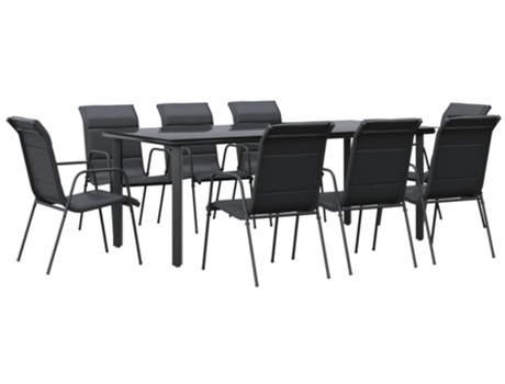 Conjunto 9 de comedor para jardín VIDAXL acero y textilene negro