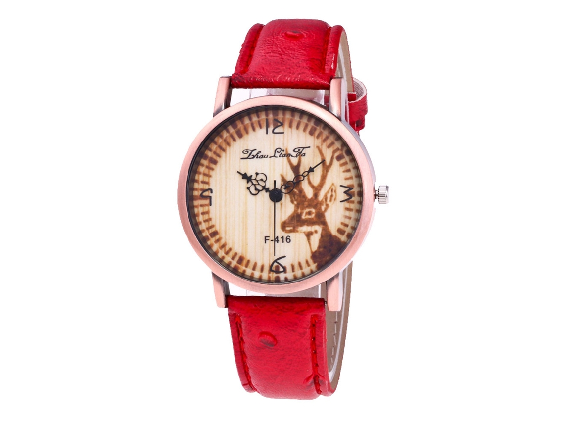 Reloj De Pulsera De Cuarzo Para Mujer Zhoulianfa, Esfera Redonda, Diseño De Ciervo Rojo.