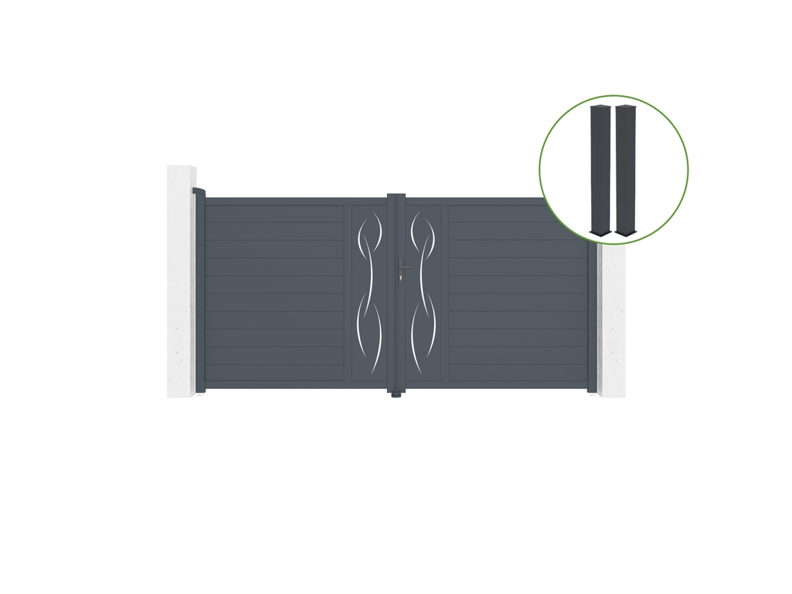 Puerta abatible 3,5m LIFE Al.180cm aluminio gris 2 postes 20x20cm Al.190cm CASANOOV
