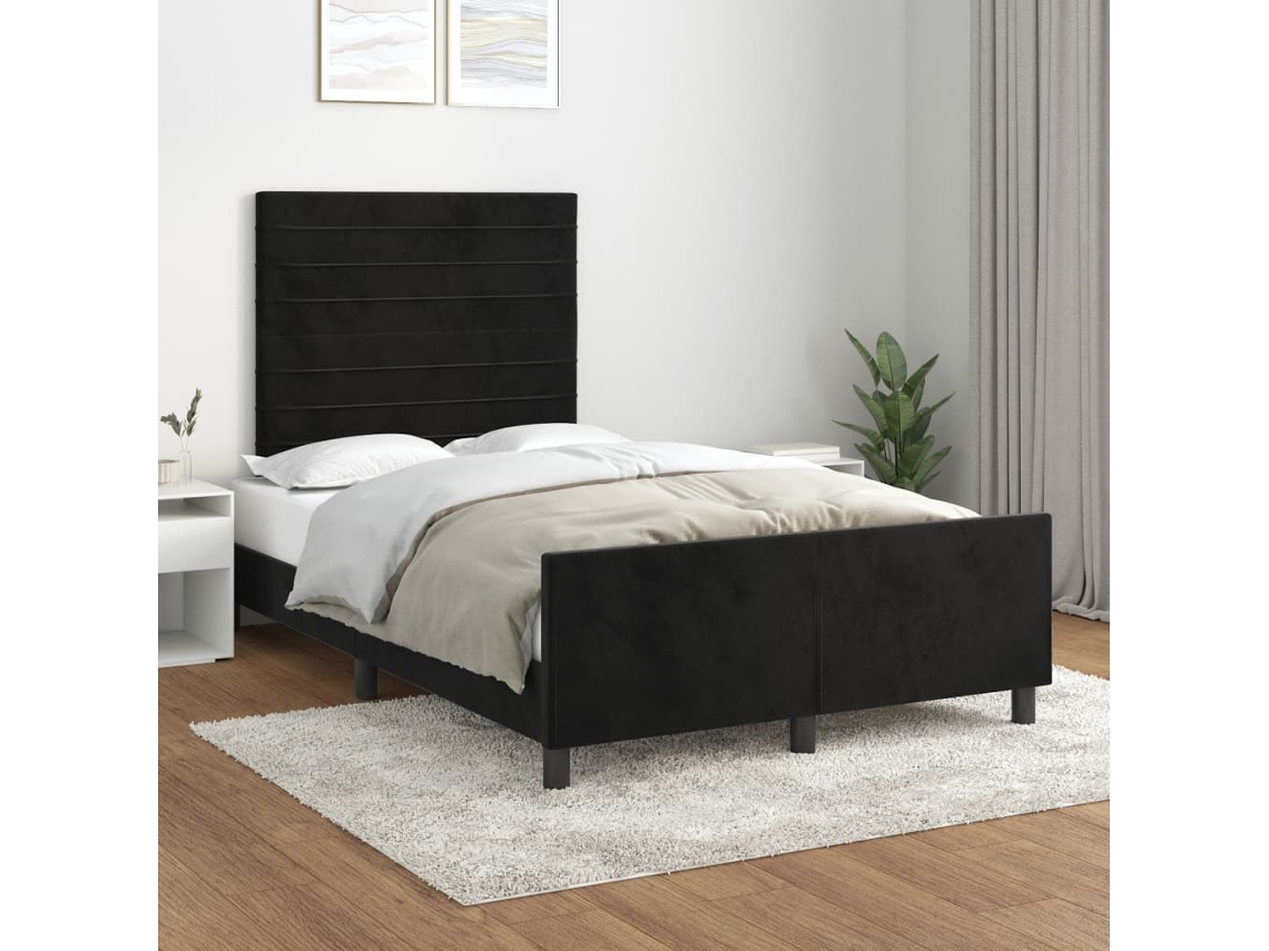 Estructura De Cama Sin Colchón Terciopelo Negro 120x200 Cm