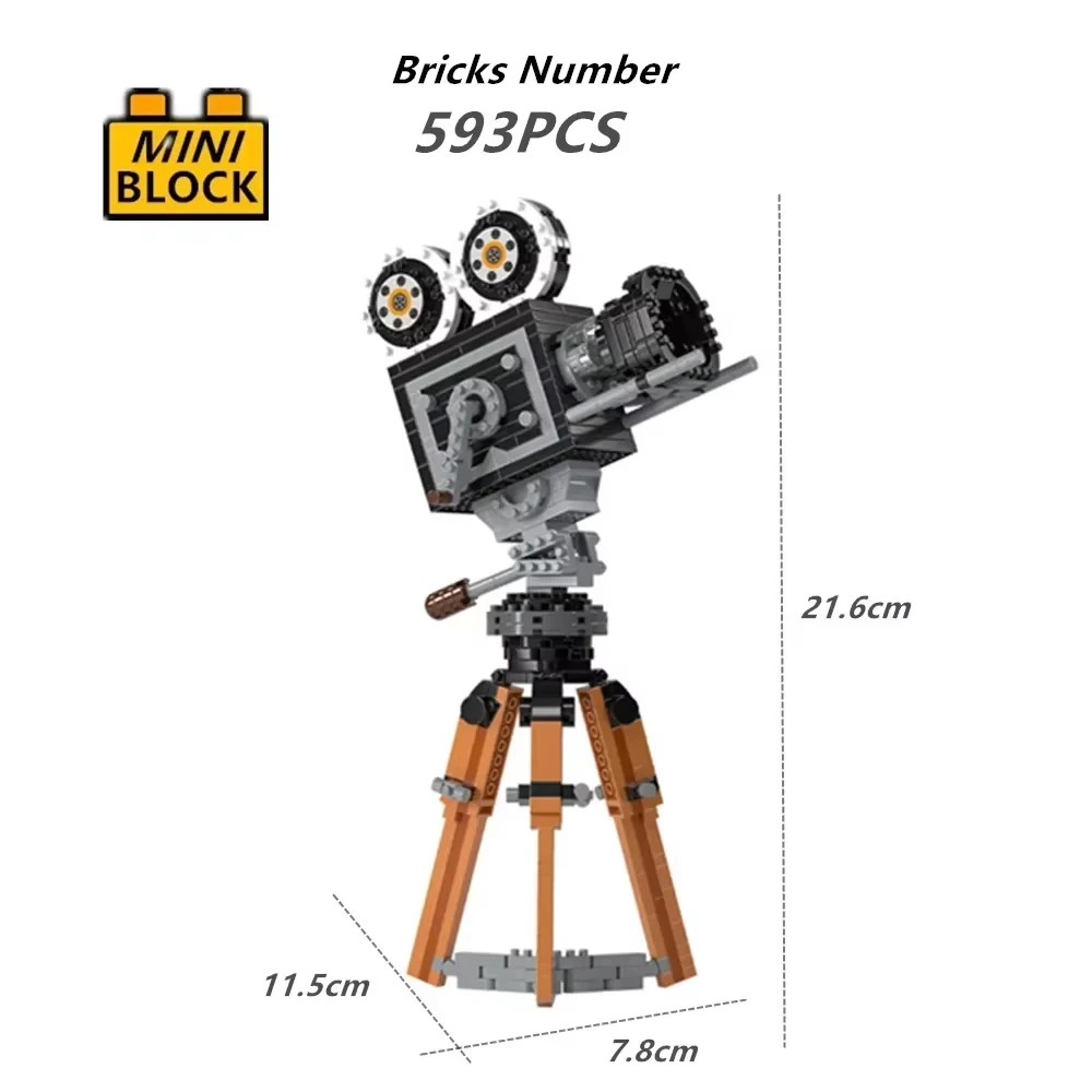 Modelo De Cámara De Cine En Miniatura De Bloques De Construcción Para Armar, Juguete De Bloques De Construcción
