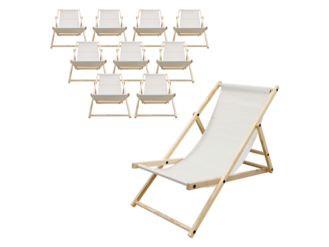 10x Sillas De Playa Ecd Germany Beige Madera De Pino Tejido Impermeable Carga Hasta 120kg
