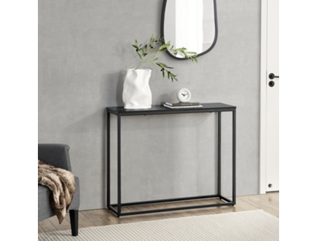 Mesa consola Kittilä para entrada metal/MDF 80 x 100 x 30 cm Negro y Efecto mármol [EN.CASA]