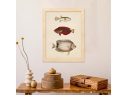 Póster NACNIC de Tres Peces Beige, Rojo, Amarillo y Blanco en , Fondo Papel Vintage.